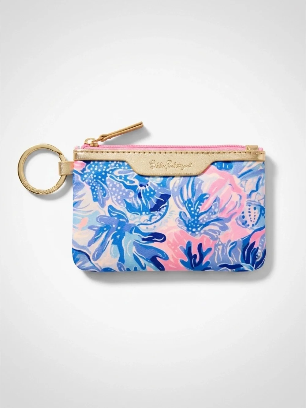 Lilly Pulitzer Keychain Card Holder Wallet Blue Pink Floral